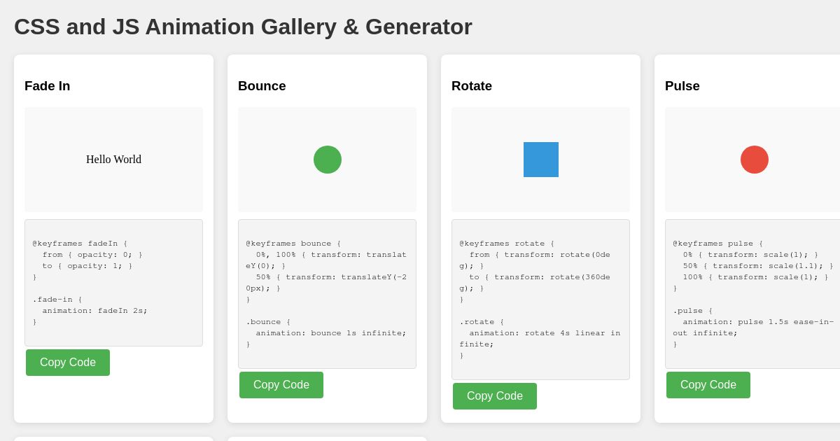 CSS and JS Animation Gallery & Generator