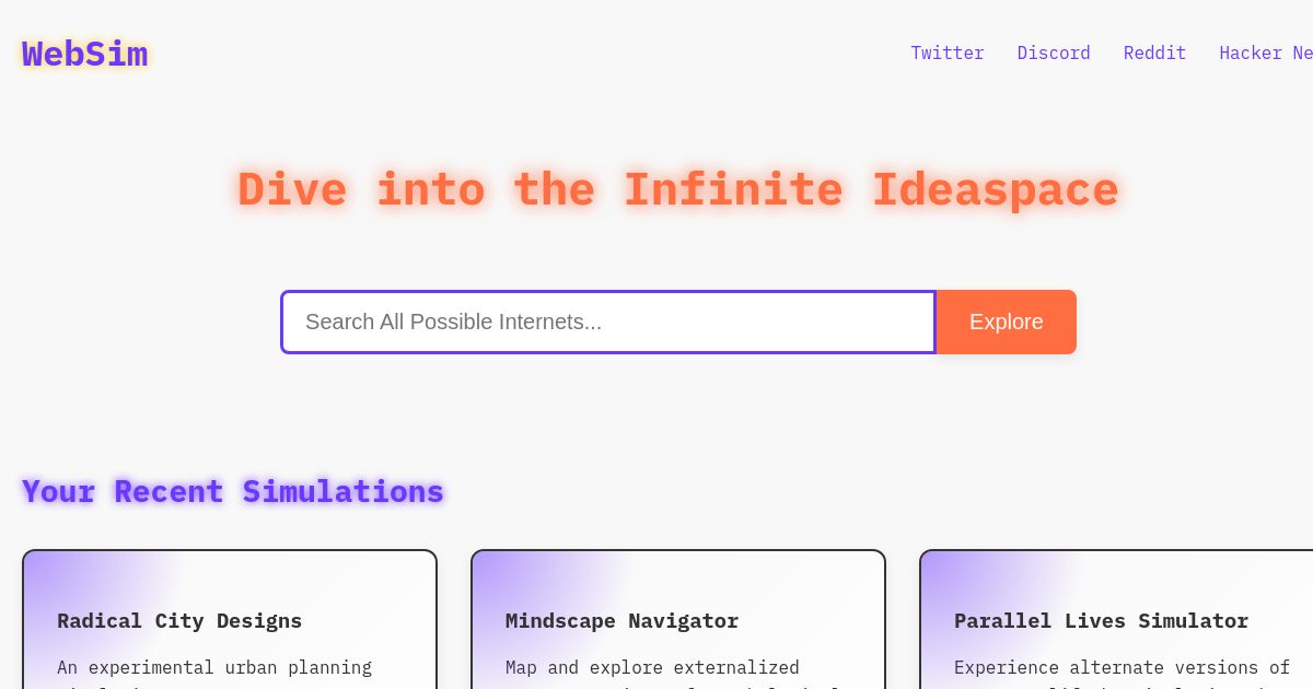 WebSim: Dive into the Infinite Ideaspace