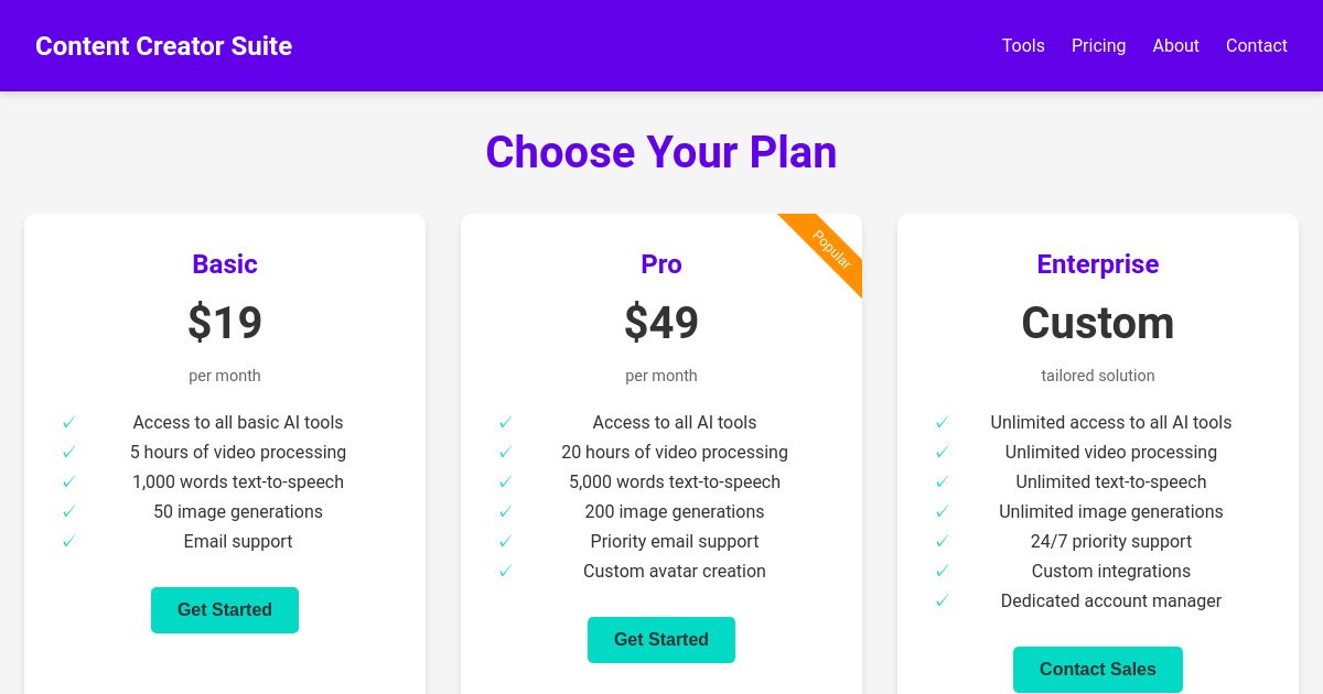 Pricing - Content Creator Suite