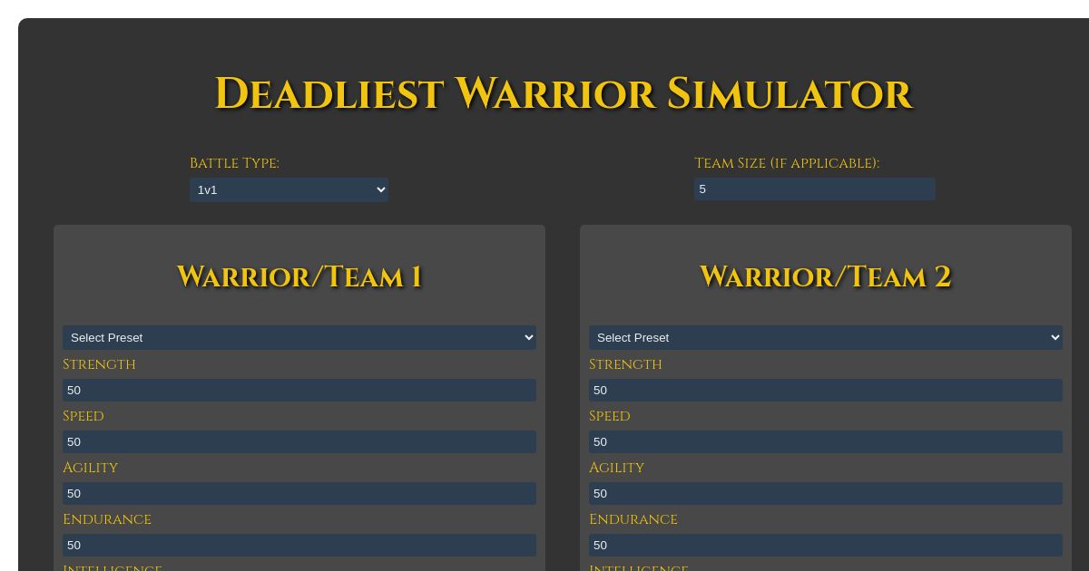 Deadliest Warrior Simulator