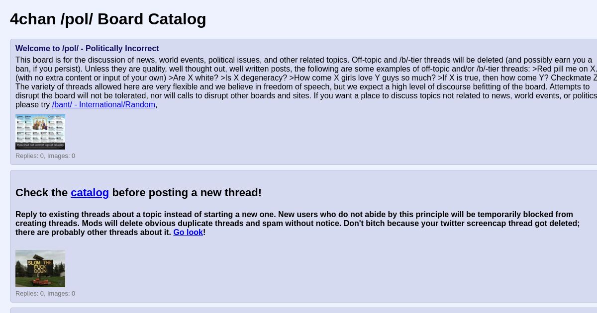 4chan /pol/ Board Catalog
