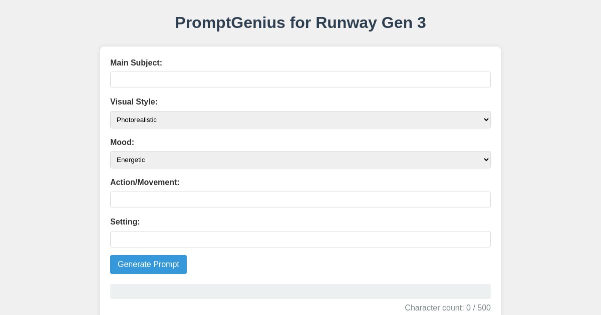 PromptGenius - Runway Text-to-Video Prompt Generator