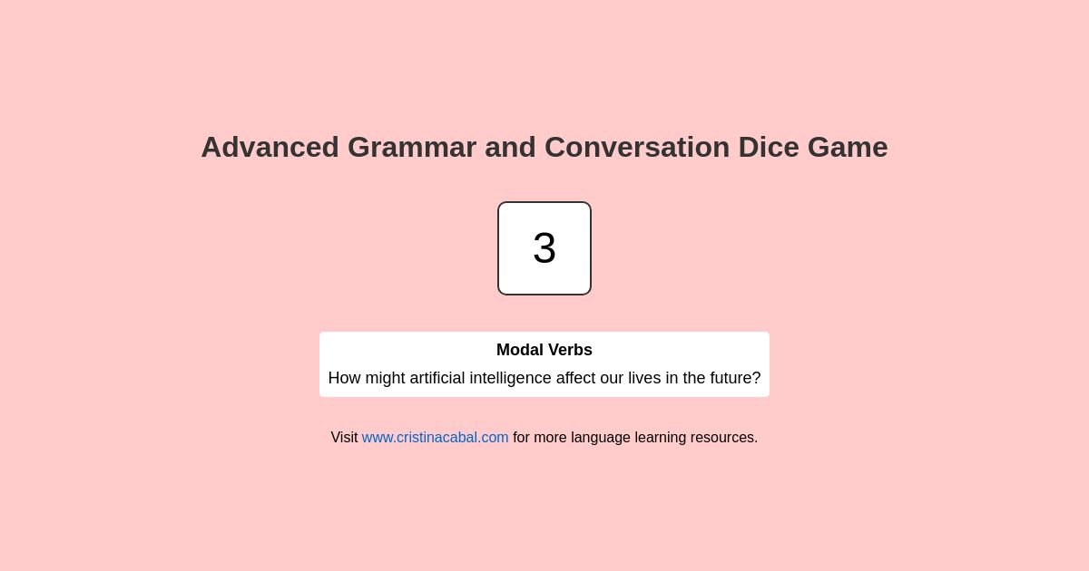 Advanced grammar and conversation dice game