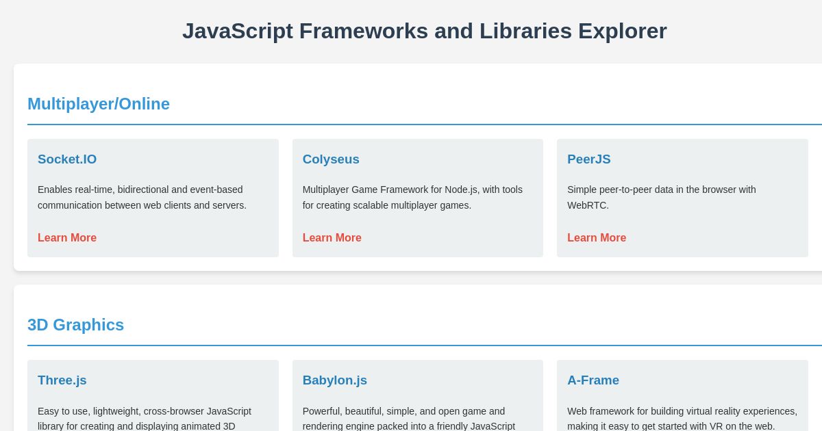 JavaScript Frameworks and Libraries Explorer