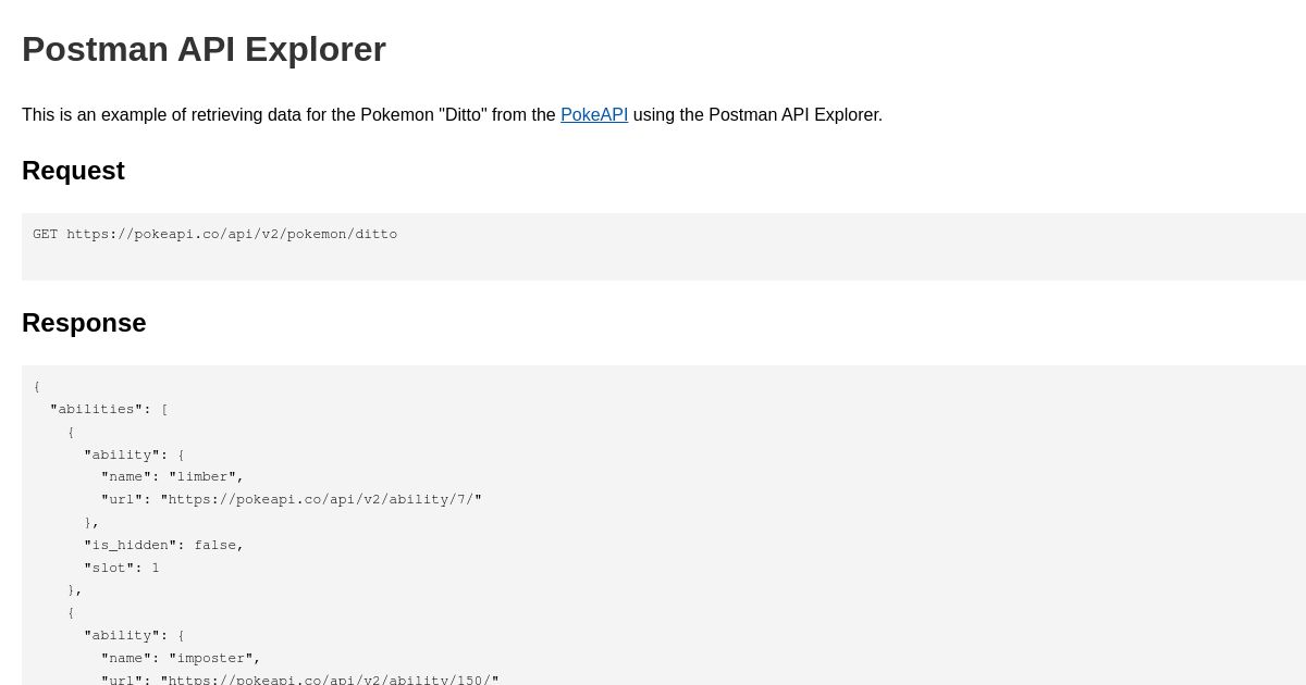 Postman API Explorer - PokeAPI Example