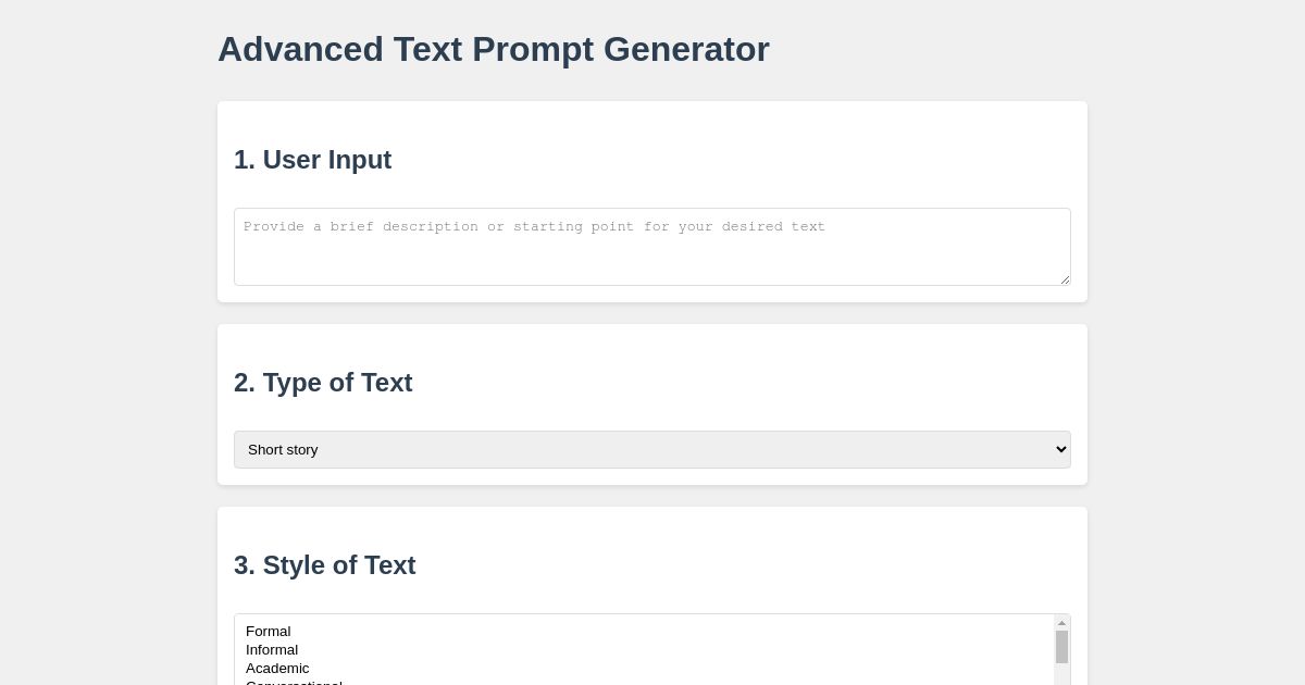 Advanced Text Prompt Generator