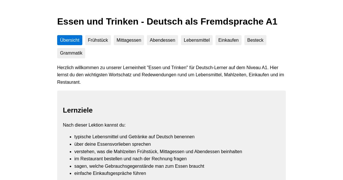 DAF A1 - Essen und Trinken