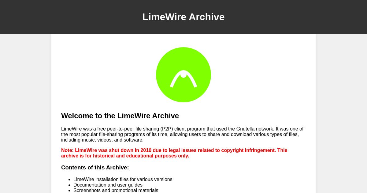 Limewire archive internet archive