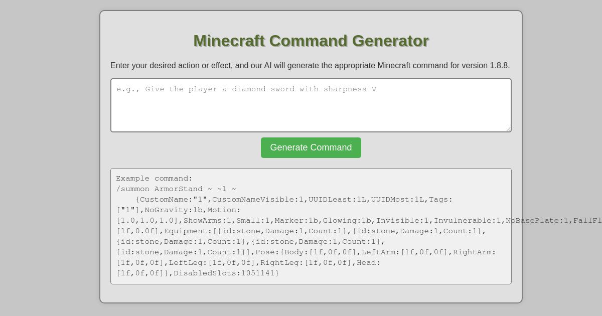 Minecraft Command Generator - Advanced AI for mcfunction