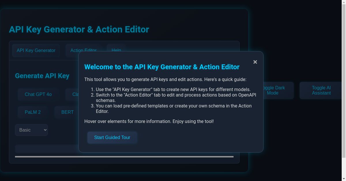API Key Generator & Action Editorscrip