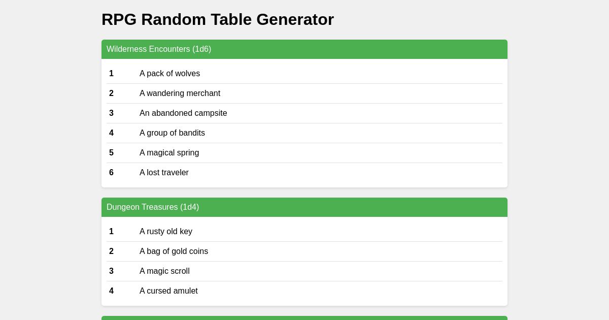 RPG Random Table Generator