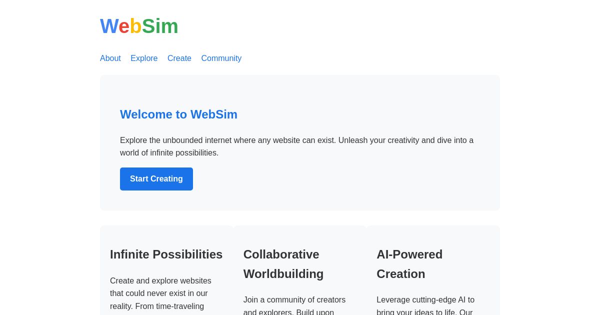 WebSim - The Unbounded Internet Simulator
