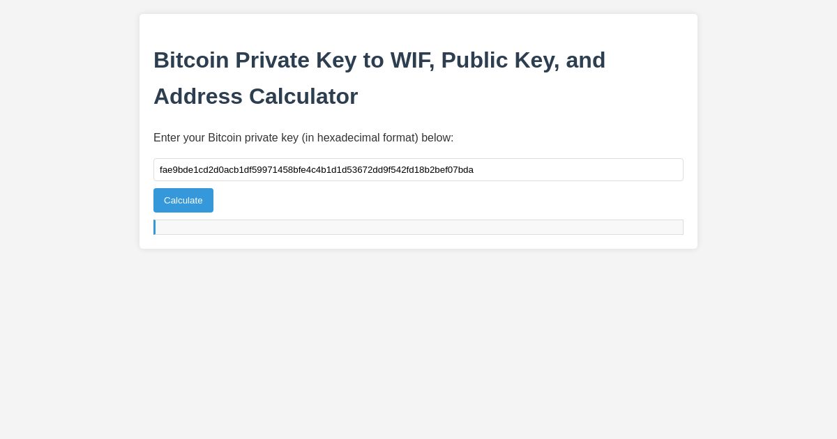 Bitcoin Private Key to WIF, Public Key, and Address Calculator