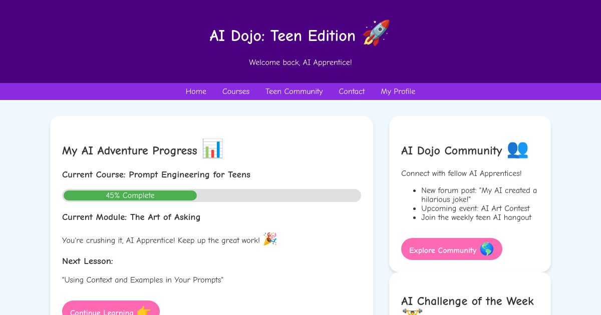 My AI Dojo Dashboard - Teen Edition