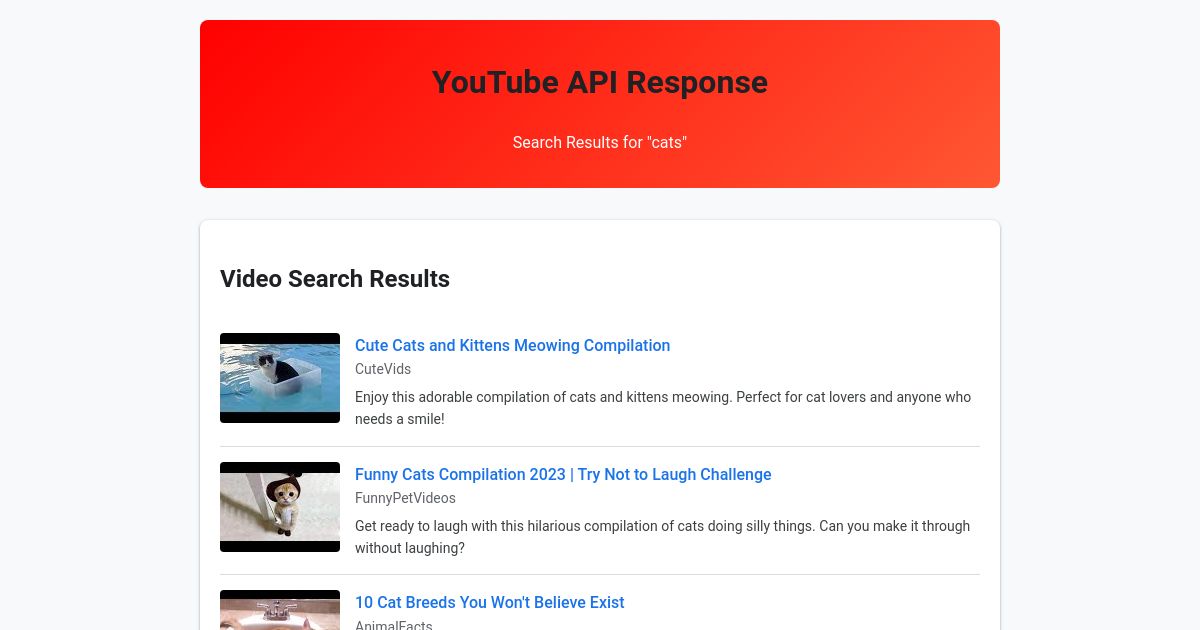 YouTube API Response - Search Results