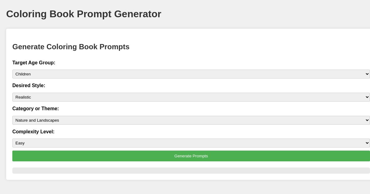 Coloring book page prompt generator