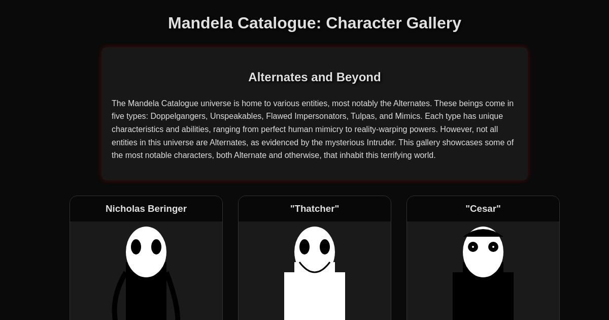 Mandela Catalogue Character Gallery