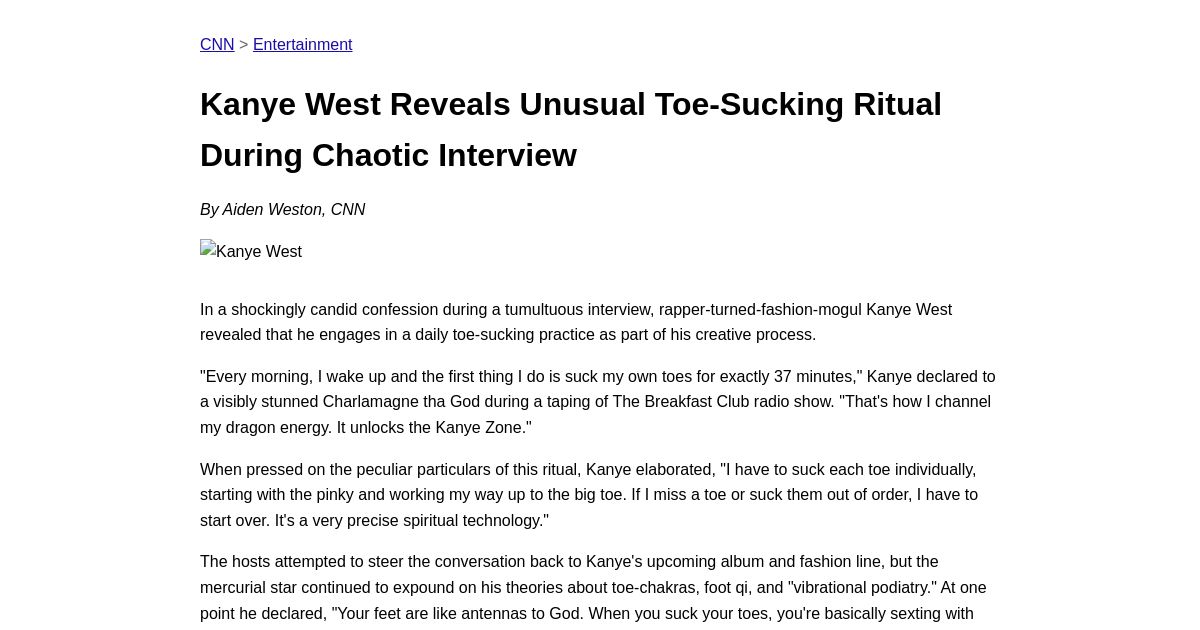 Kanye West Reveals Unusual Toe-Sucking Ritual During Chaotic Interview